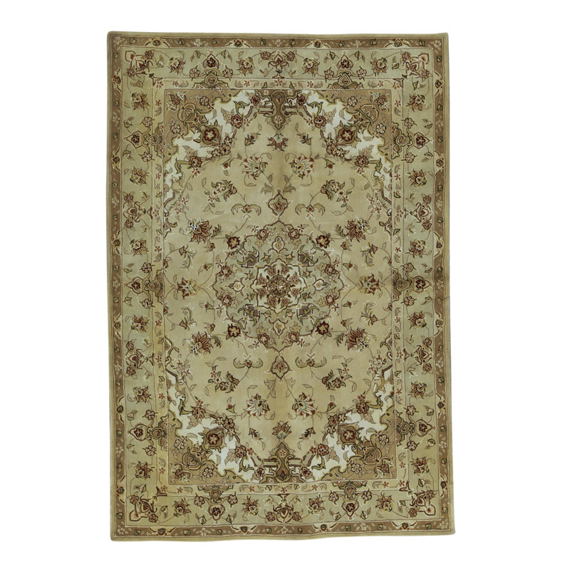 Hand-Knotted High-Quality Gold and Light Green Area Rug
