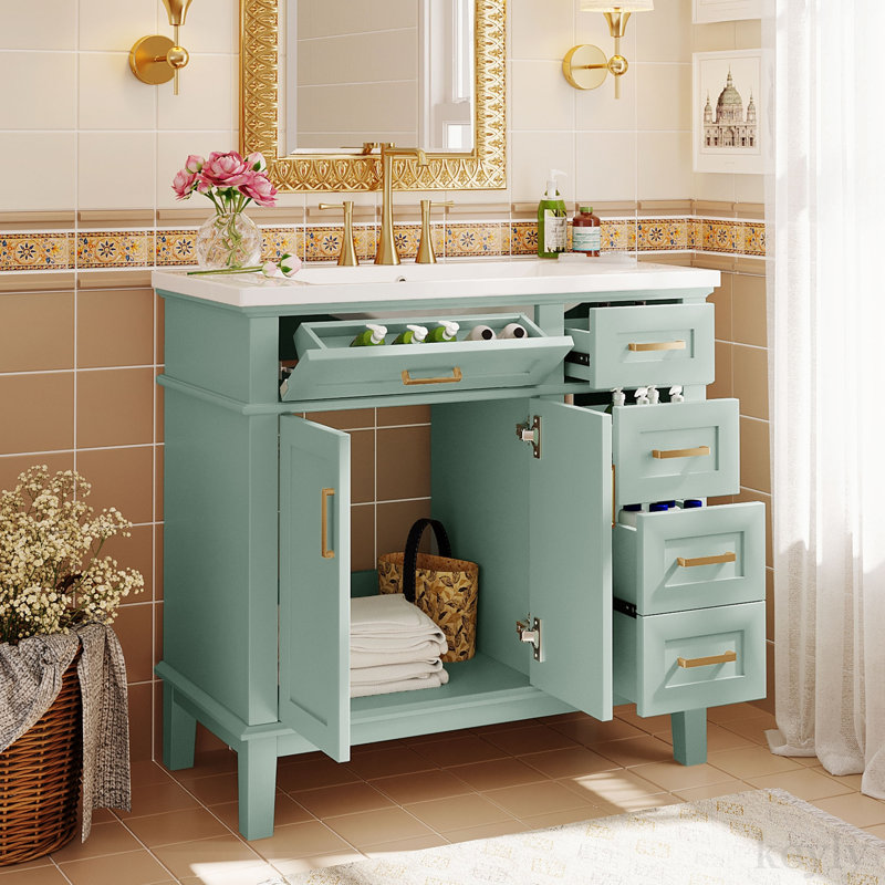 Meuble-lavabo simple 36 po avec plateau en résine Clotine, Vert