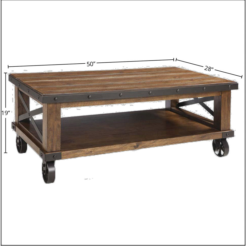 Dargan 50" Wide Coffee Table, Canyon Brown, With Casters