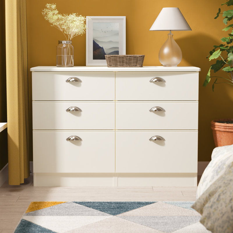Conners 6 Drawer Wide Chest in Reed & Riviera Oak (Ready Assembled), Cream