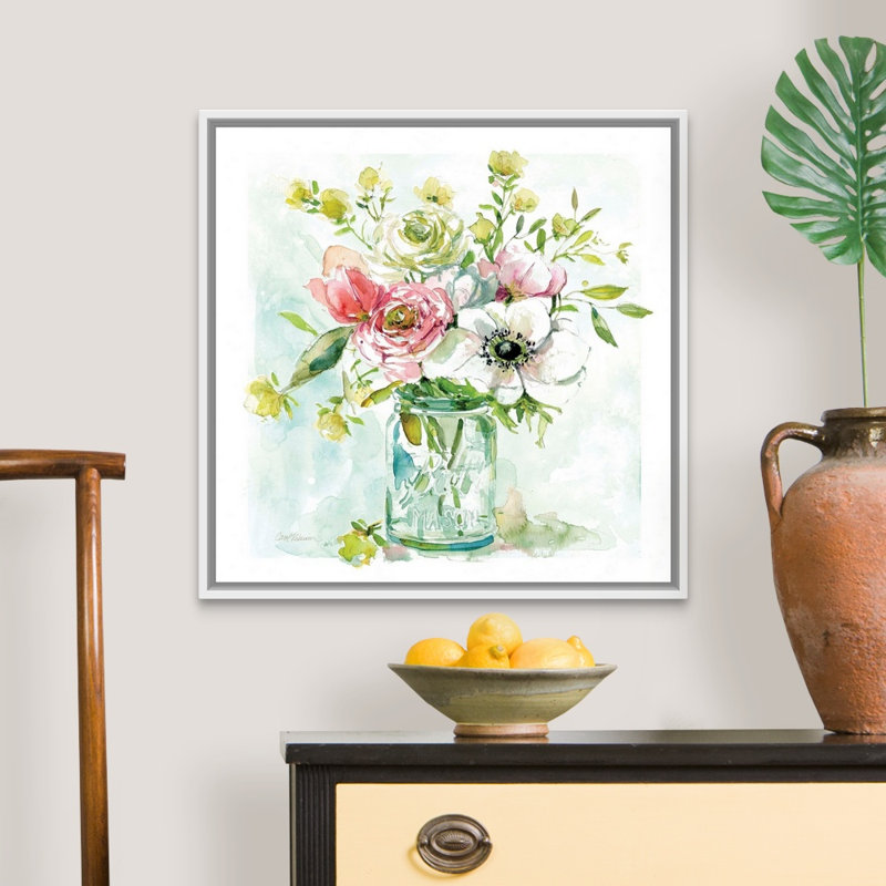 Asbury Garden Belle Bouquet II - reproduction d'art sur toile, Cadre flottant blanc, H 25,7 po x l 25,7 po x P 1,75 po