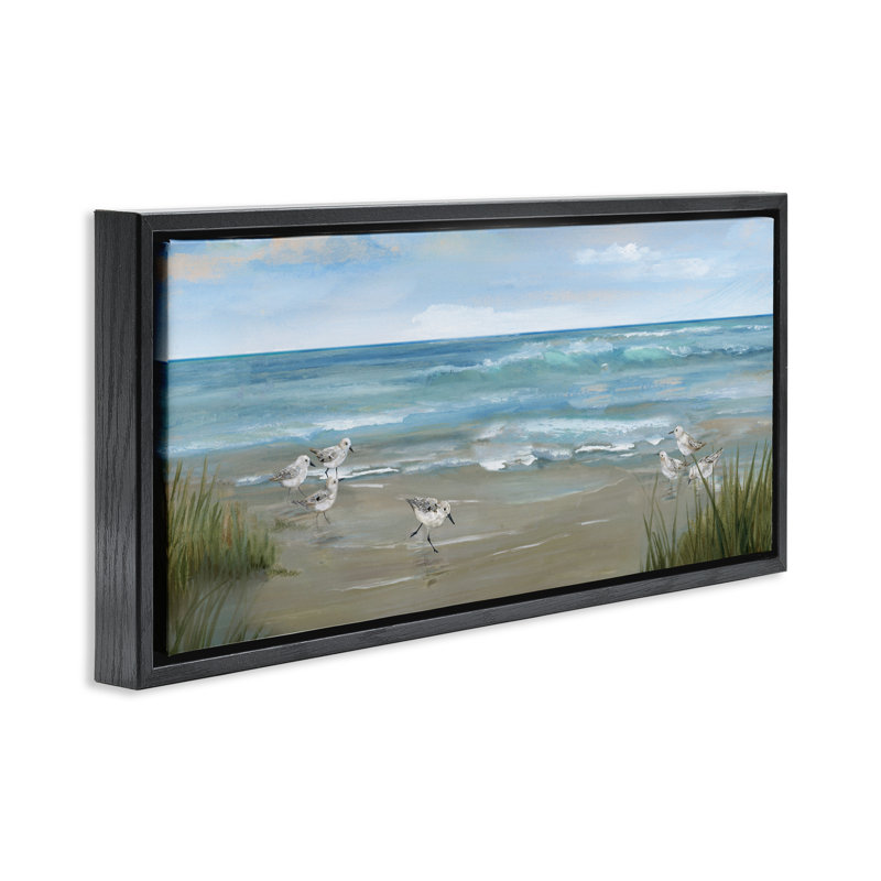 Vue du bécasseau sur un cadre flottant de plage, design par Nan, H 11 po x l 25 po, Cadre flottant noir de jais