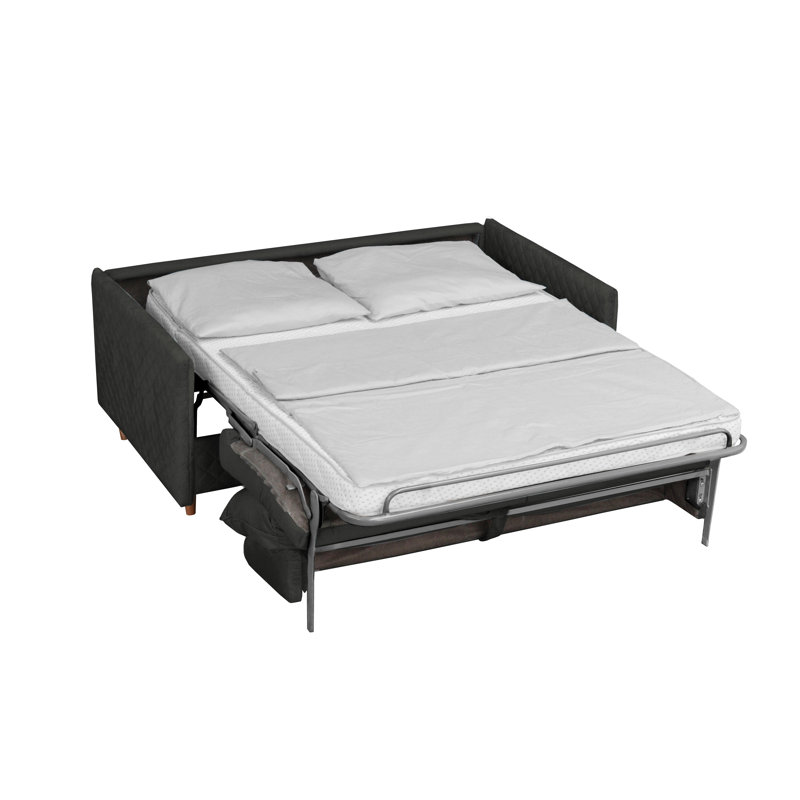 Melieck 2 Seater Velvet Sofa Bed with Mattress, Smooth Black