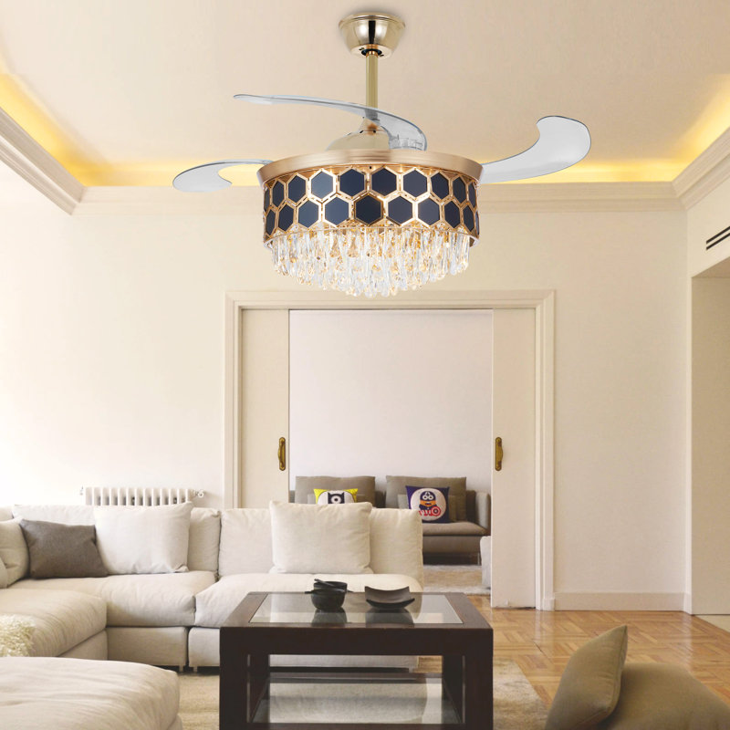 Ventilateur de plafond en cristal 42 po avec lumières DEL et télécommande Melkon