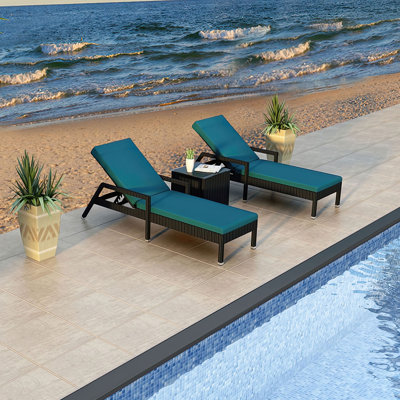 Suffern Reclining Chaise Lounge with Cushion and Table by Wade Logan