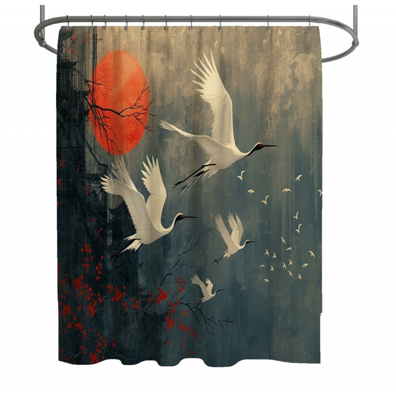 Cranes Artistic Warm Shower Curtain, 83"H x 70"W