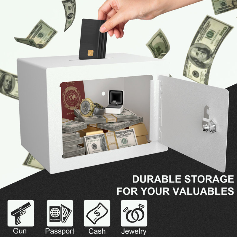 Mini Storage Safe With Key lock, White