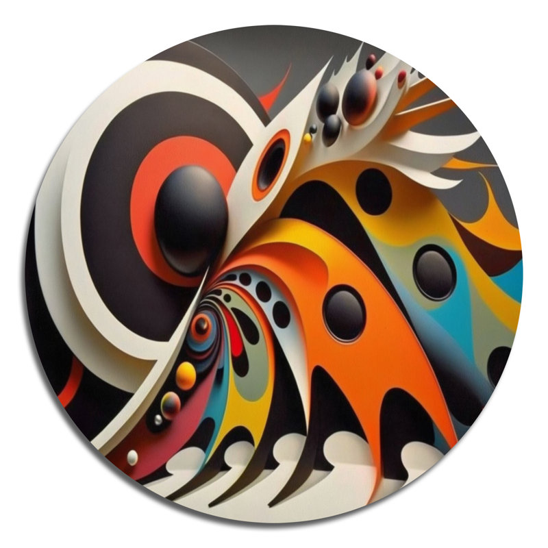 Minimaliste sphères colorées et vagues VII - Art abstrait géométrique rond sur métal, L 36 po x H 36 po