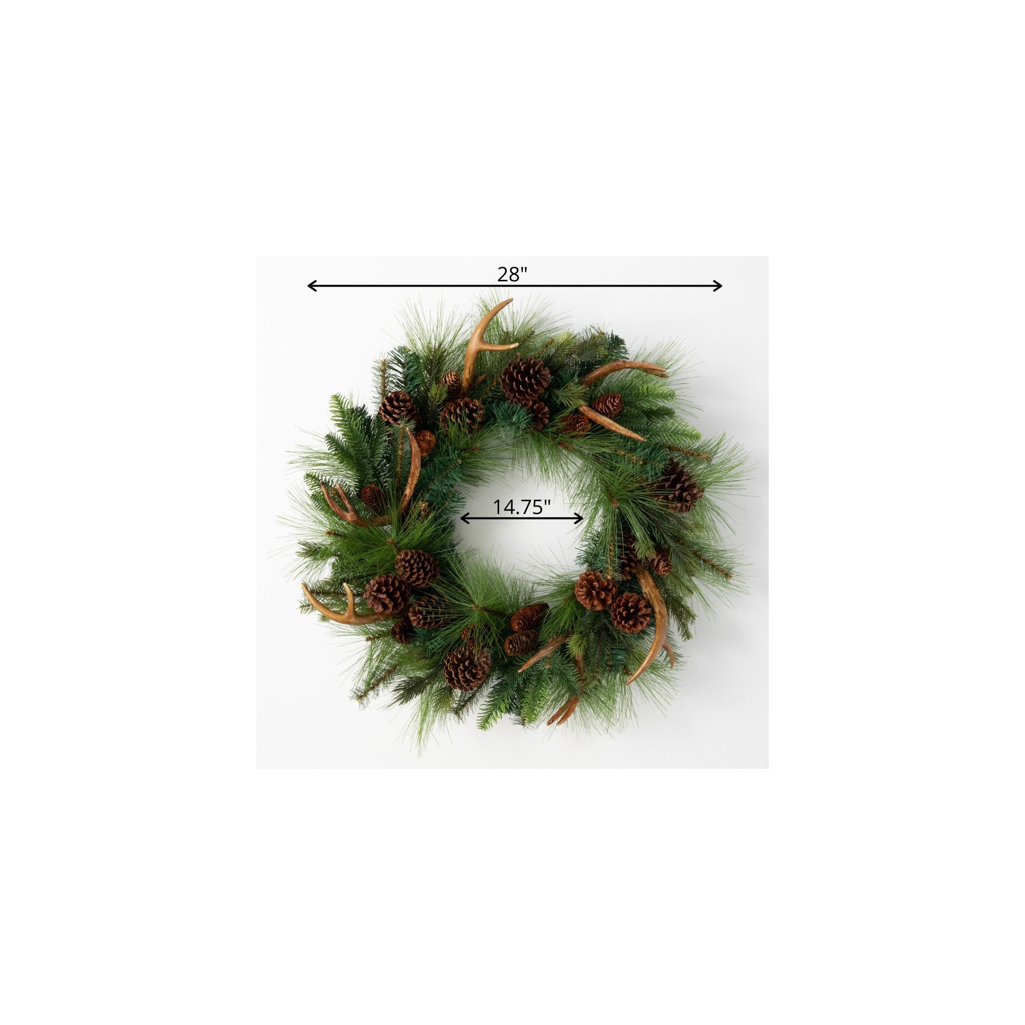 Eirika Artificial Pine and Antler Wreath, 28" H x 28" W x 9" D