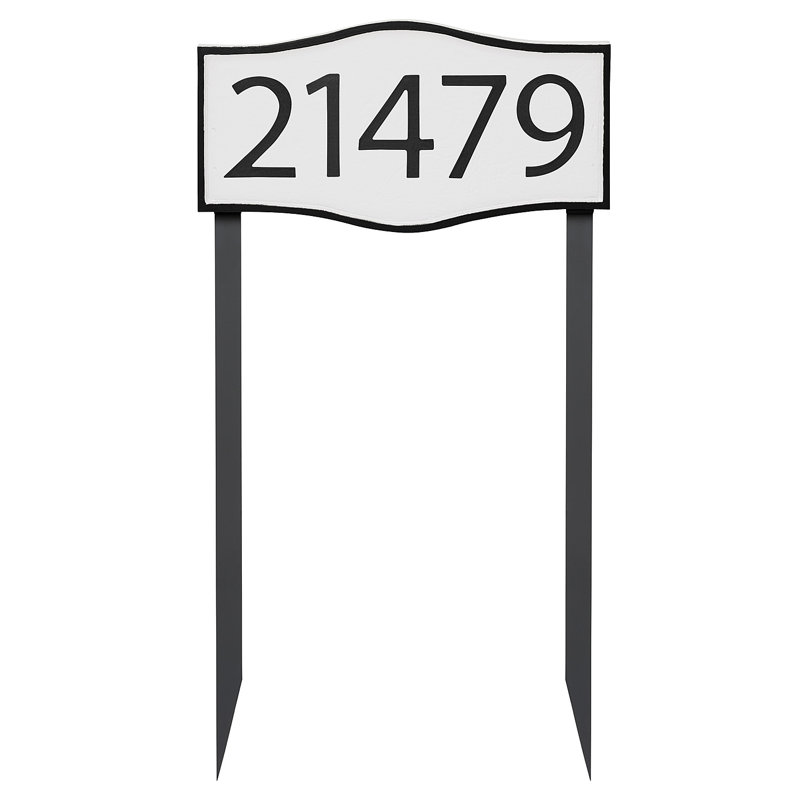 Enseigne d’adresse pour pelouse sur 1 ligne, Blanc, Noir