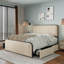 Structure de lit tapissier plateforme en métal avec tête et pied de lit, base de lit moderne avec 4 tiroirs de rangement, support robuste, très grand, beige-101990455