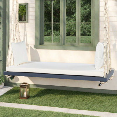 Balancelle de patio suspendue en bois avec coussin et coussins