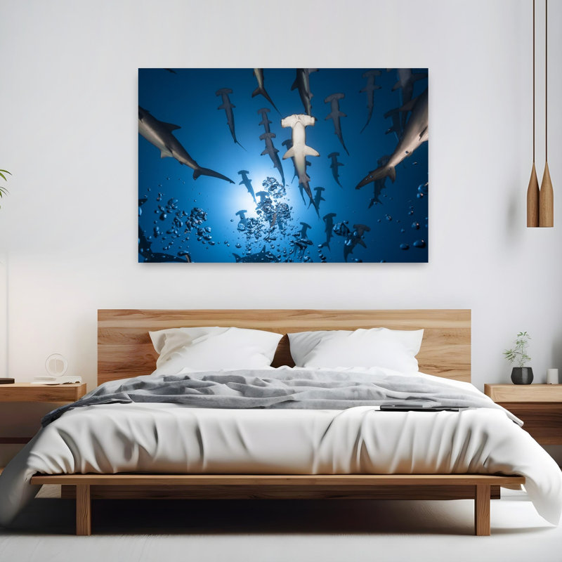 Hammerhead Shark Abstract Contemporary Shark Landscape Nature Wall Art Print, 101.6cm H x 152.4cm W