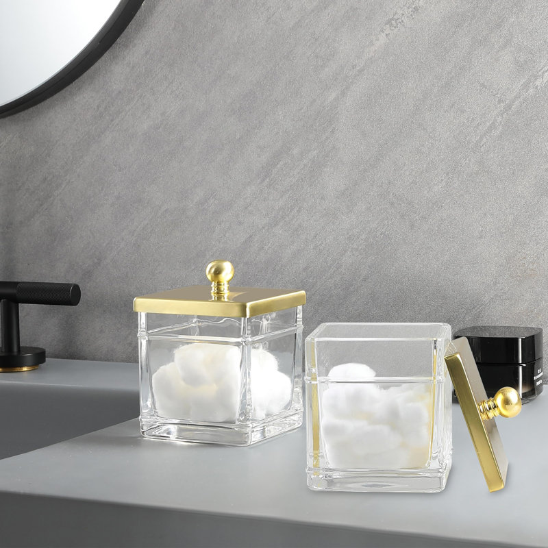 Ensemble de 2 pots de rangement en verre pour salle de bain - Or brossé, Or brossé