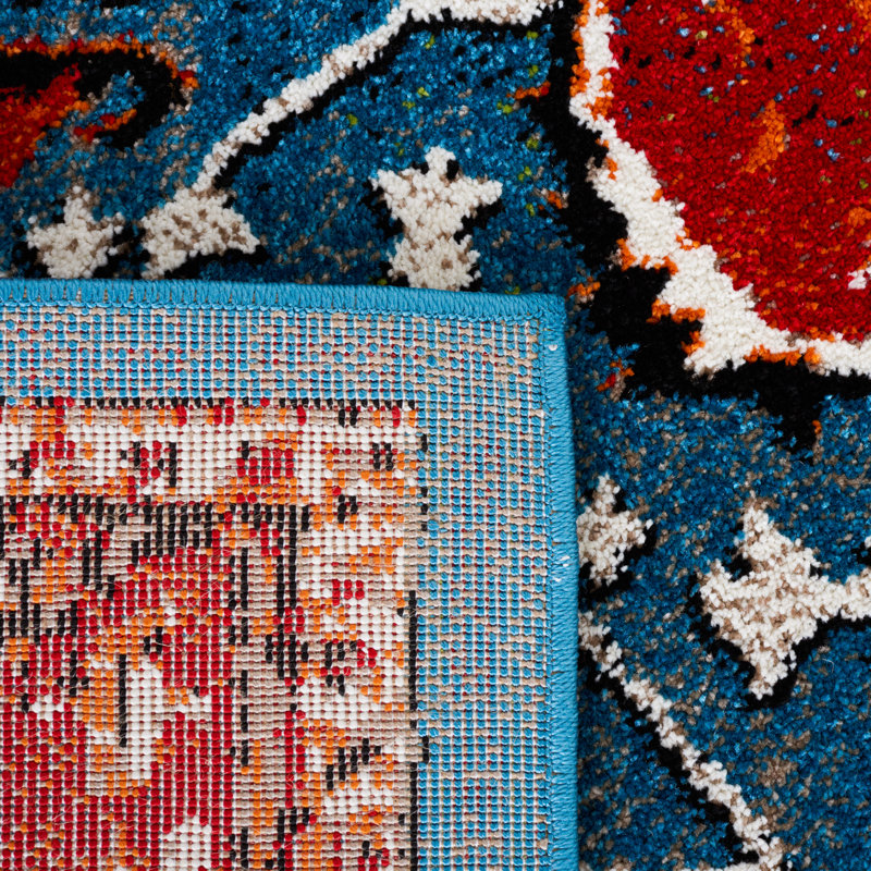 Tapis rétro rouge / bleu Hamadan 259, Rectangle 4 pi x 6 pi