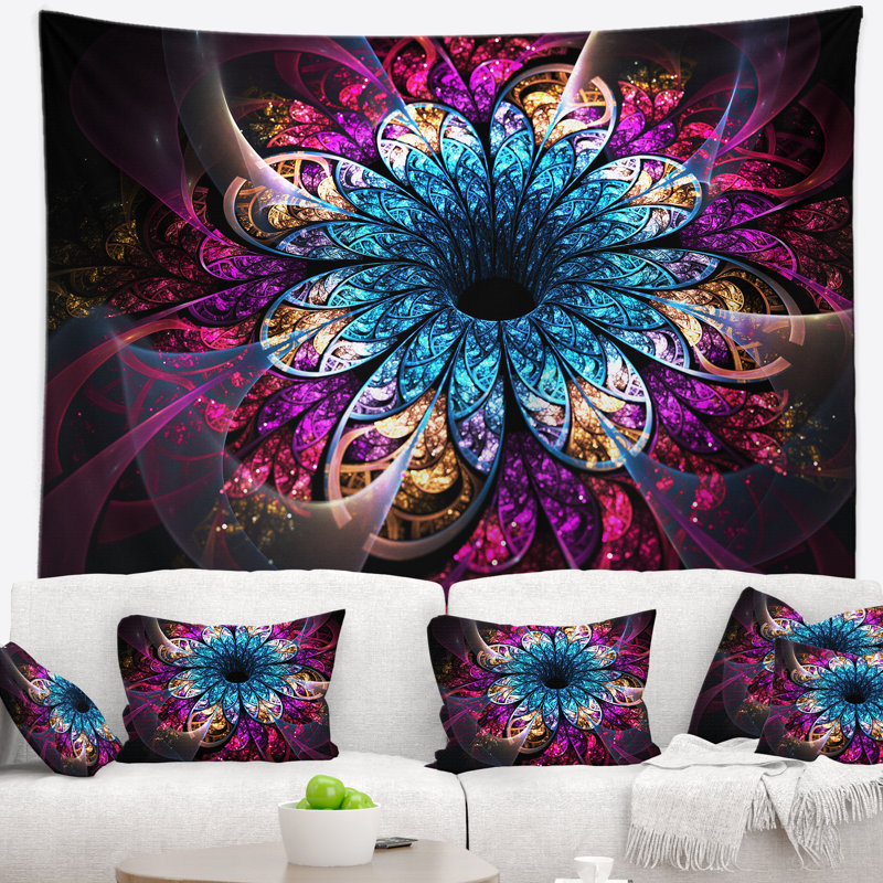 Tapisserie d'art numérique Fractal Flower Blue Red, H 50 po x l 60 po
