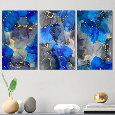 " Blue Luxury Abstract Fluid Art XI " 3 - Pieces