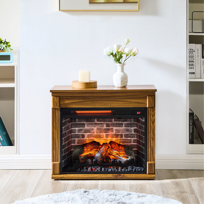 28" Media Center Electric Fireplace - 64F 82F Temperature Control, Infrared Remote, Easy-Glide Wheels, Double 28 Inch Hub 11 Settings, Overheat Protection, 4 Adjustable Brightness Flames, Included