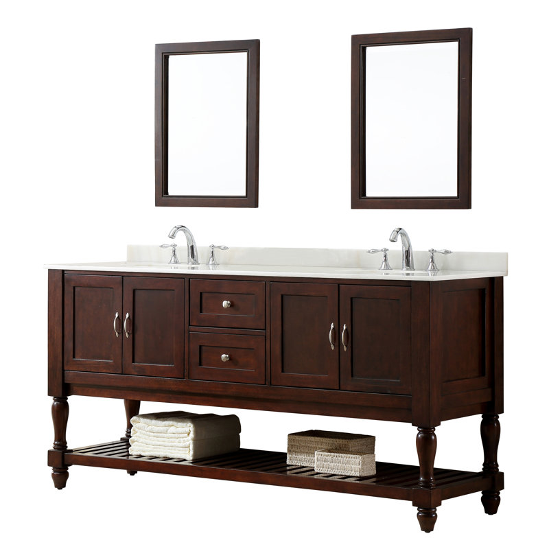 Ensemble de meuble-lavabo double 70 po Cahill, Marbre blanc, Espresso