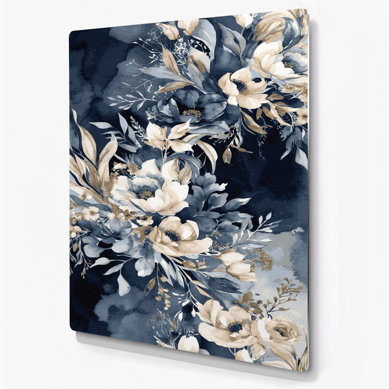 Aquarelle florale, art mural gris en métal 64, H 36 po x l 24 po