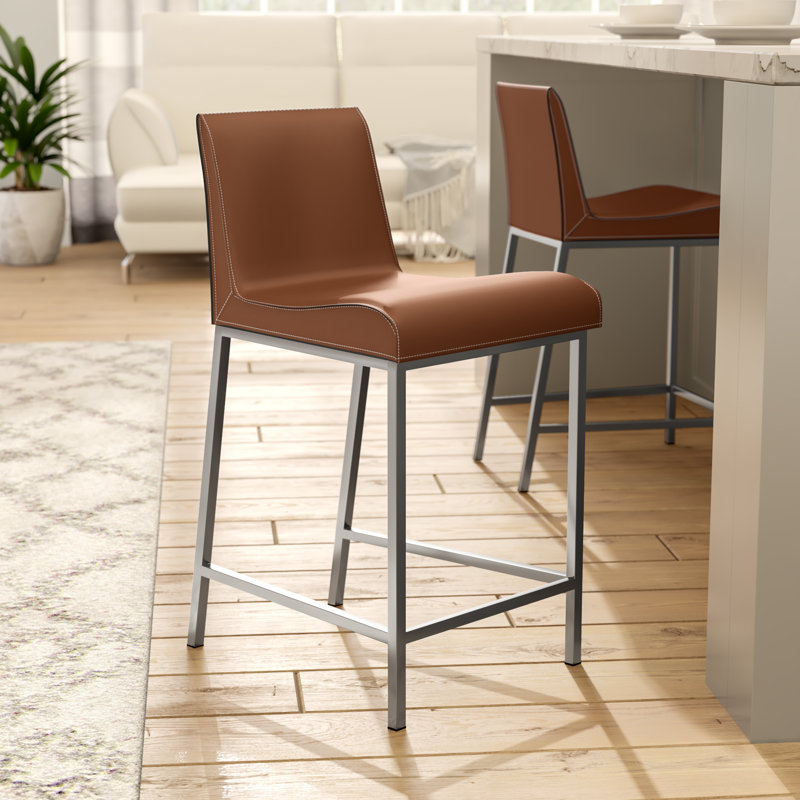 Tabouret de bar et de comptoir Vanissa, Simili cuir blanc, Tabouret de comptoir (siège d'une hauteur de 24,4