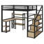 Lit mezzanine en métal avec escalier, bureau intégré et tablettes