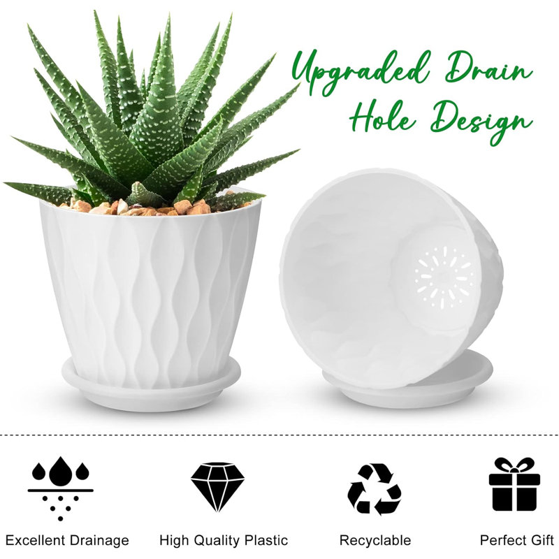 6" White Planters 5-pack With Drainage & Saucers