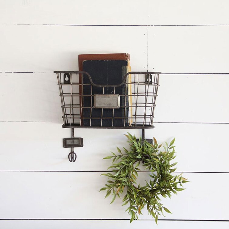 Small Black Wire Metal and Wood Hanging Wall Shelf - Foreside Home & Garden