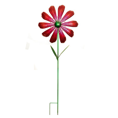 Metal Flower Wind Spinner 3D Kinetic Garden Sculpture Yard Art Stake Patio Decor