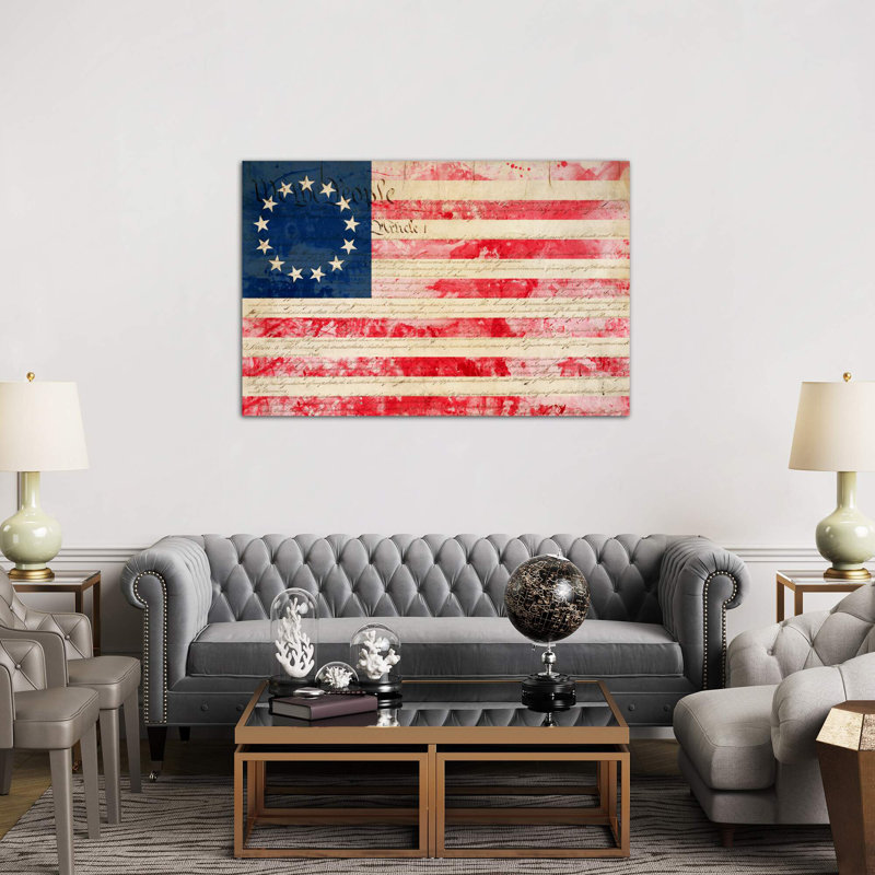USA "Betsy Ross" Flag With Constitution Background II by ICanvas - Print on Canvas, 66.04 cm H x 45.72 cm W x 1.91 cm D