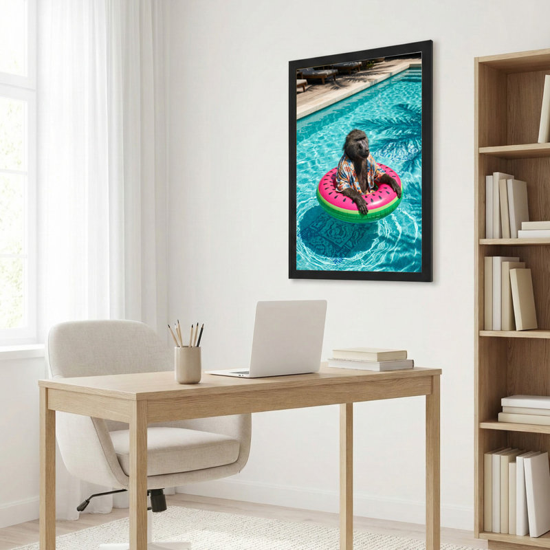 Art mural sur toile noir encadré pour le salon, la chambre à coucher, le bureau ou le vestibule - décoration murale décorative avec flotteur de singe