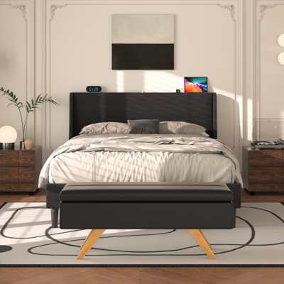 2 Pieces Bedroom Set Bed Frame With Ottoman Storage, Upholstered Platform Bed Frame And Ottoman Set by Hokku Designs