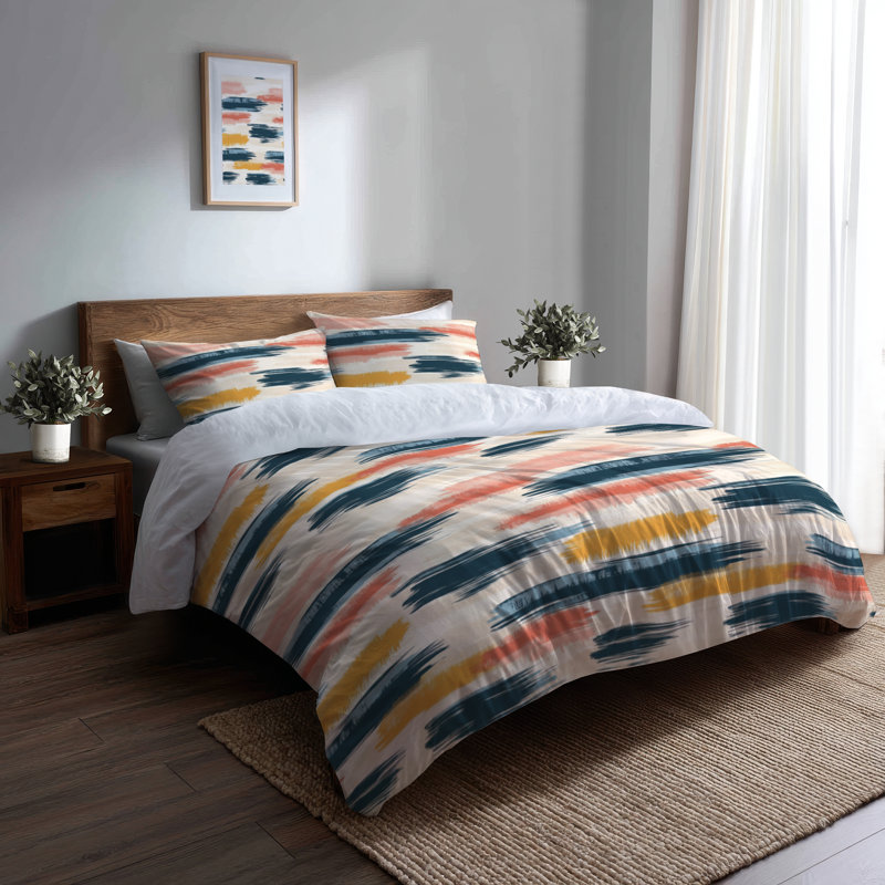 Ensemble d'édredon 6 pièces Modern - Ensemble d'édredon Ikat Blue Horizon, Queen Comforter + 3 Additional Pieces
