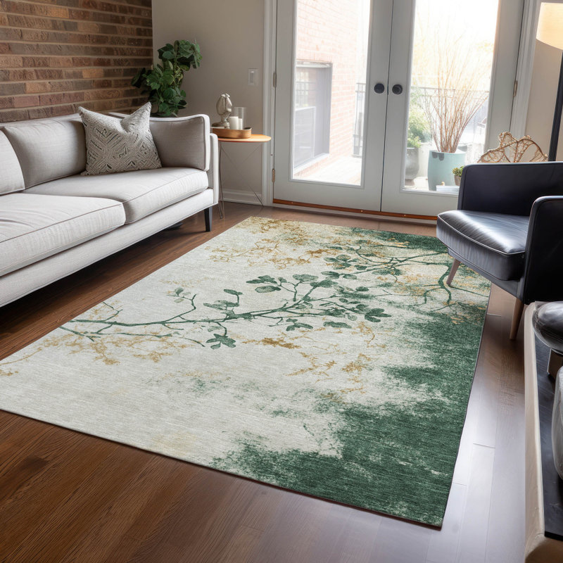 Machine Washable Indoor/Outdoor Xhevrie Emerald Rug, Rectangle 10' x 14'