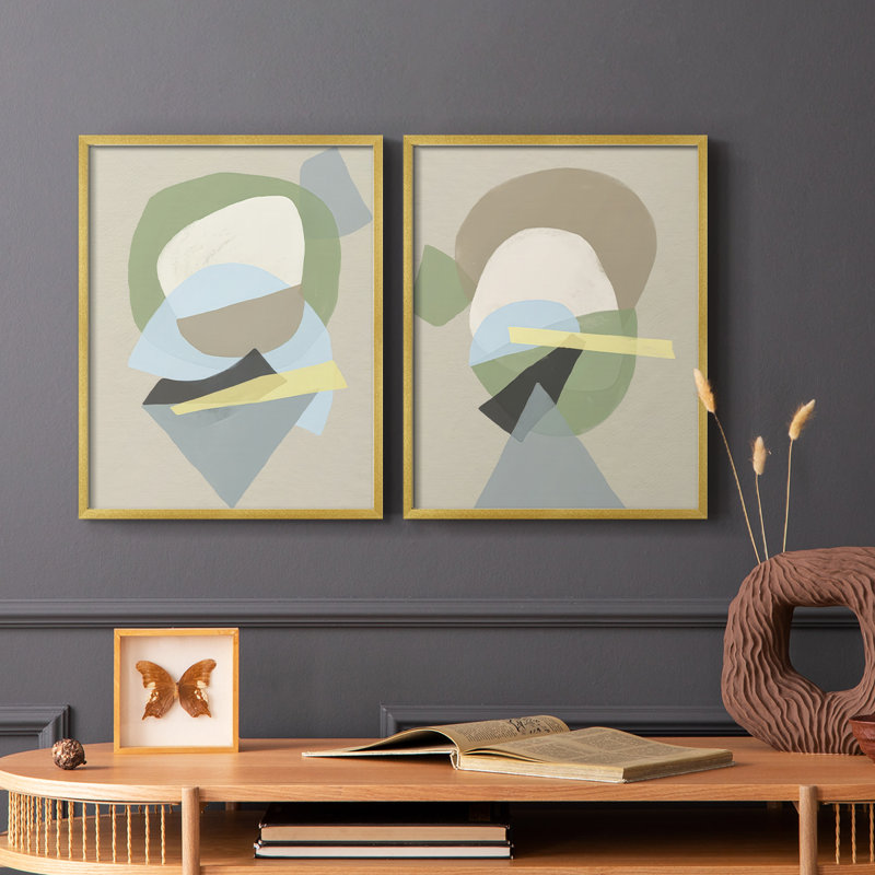 Mod Shape Stack I-Premium Framed Print -Ready to Hang - No Nails Required - No Nails Required, 29" H x 46" W, Gold
