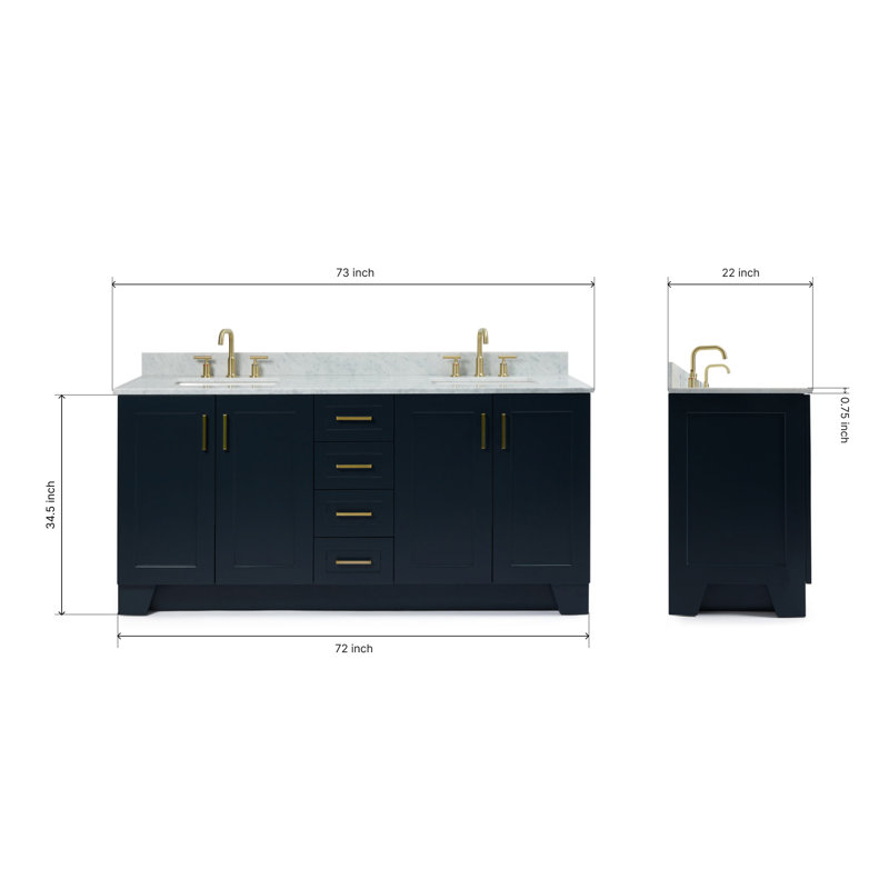 ARIEL TAYLOR 73 IN DOUBLE RECTANGLE SINK VANITY 2, Midnight Blue, Rectangular