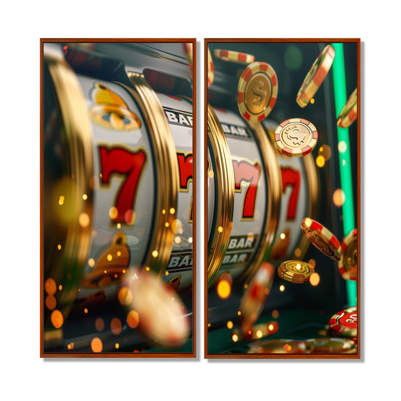 Machine à sous Jackpot Winner II - Grand casino et jeux, art mural 2 pièces, Impression encadrée flottante, H 32 po x l 32 po