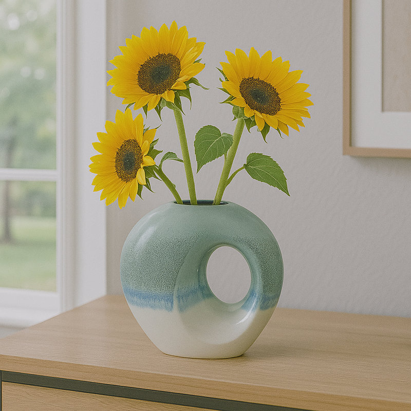 Earthenware Decorative Vase, 10" H x 9" W x 5" D, Green