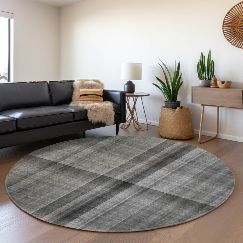 Premium Machine Washable Cerrito AMF548 Gray Rug, Round 8'