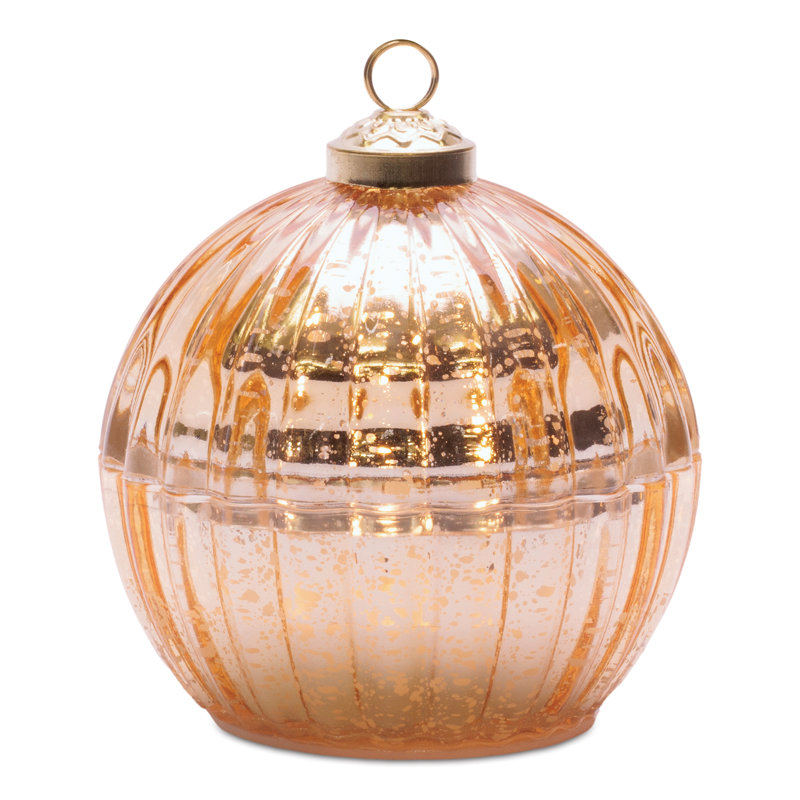 Glass Ornament with LED Candle Inside 4"D, Jaune
