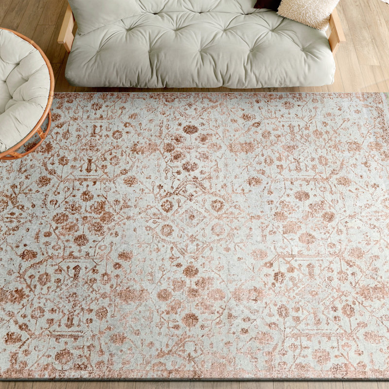 High-Quality Hand-Knotted Beige And Copper Area Rug, Copper, Rectangle 10' x 14'