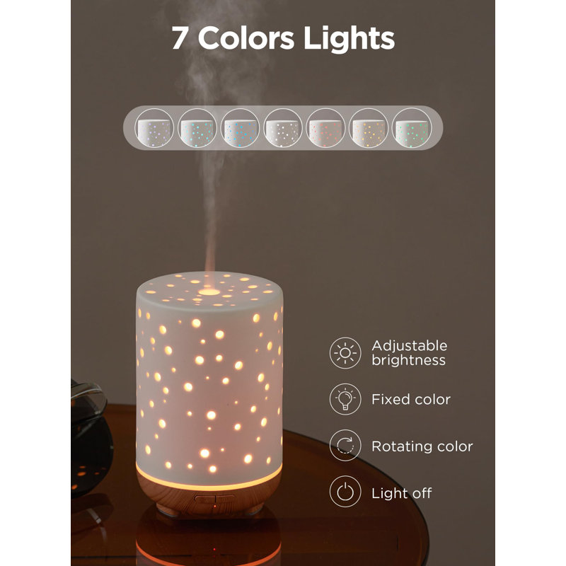150ml Ceramic Essential Oil Diffuser, Ultrasonic Cool Mist Humidifier with 2 Mist Modes & Auto Off for Home/Office