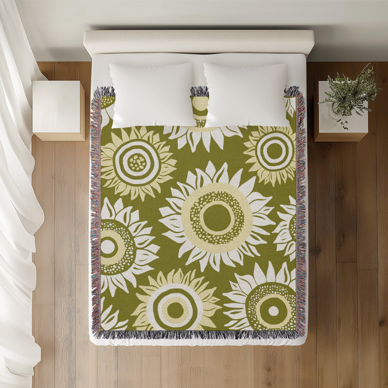 Jeté en coton Frannie Sunflowers, 50 x 70, Chartreuse