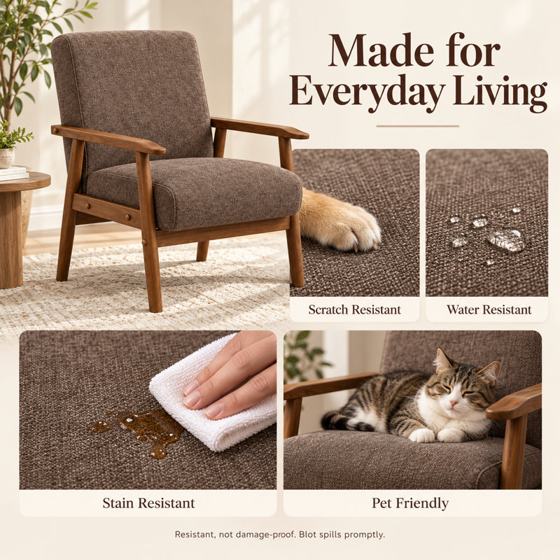 Bridgeview Mid Century Upholstered Accent Chair, Espresso Linen