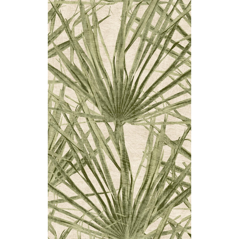 Papier peint double feuille de palmier non tissé Dusty, Vert tortue