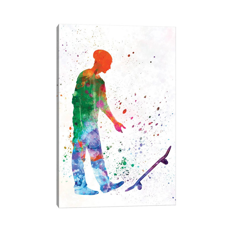 «Skateboarder in Watercolor IX» par Paul Rommer, reproduction d'art sur toile tendue, H 40 po x l 26 po x P 1,5 po