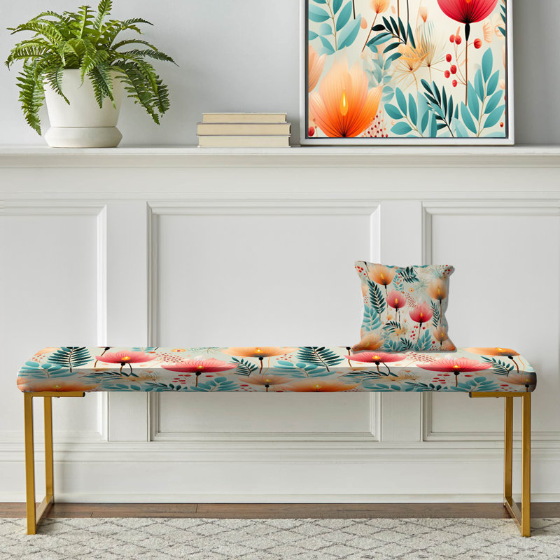 Très doux motif tropical vert et rose - banc rembourré botanique doré