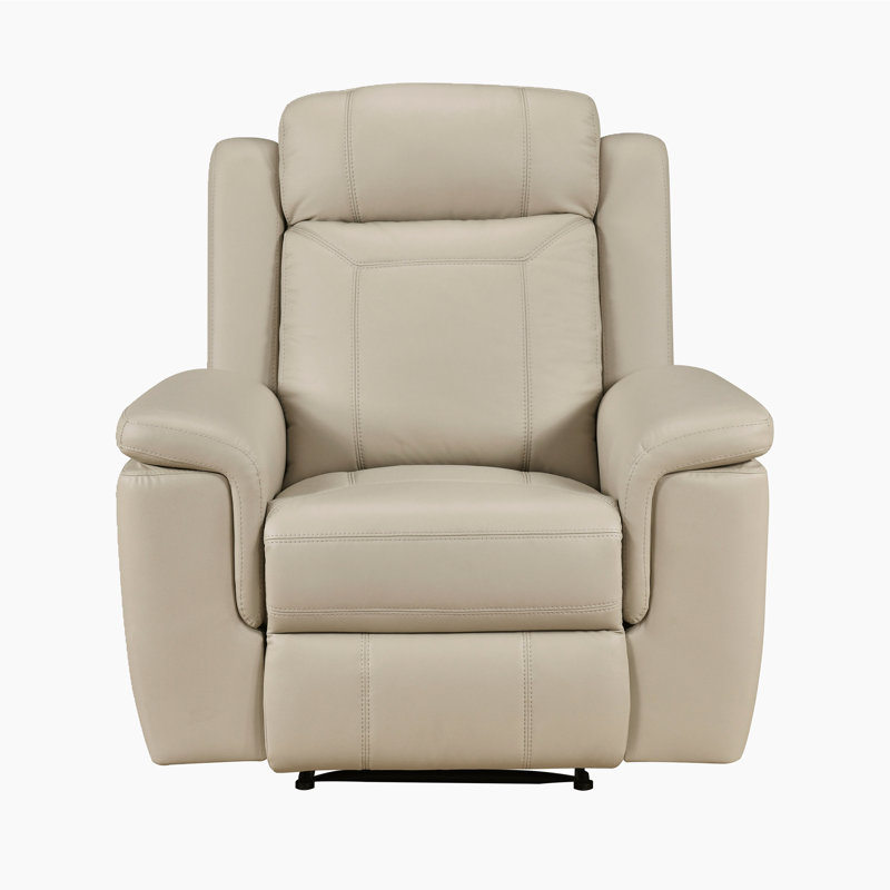 Elara 40.5" Traditional Top Grain Leather Manual Reclining Chair with Wall-Hugger Design and Pocket Coil Seating