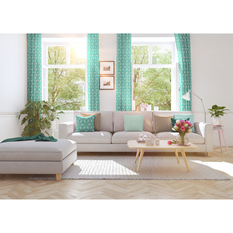 Dellview Retro Floret Eyelet Opaque Curtains, Sea Green/Mint Cream, 145 W x 225 D cm