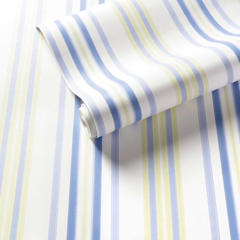 Papier peint à rayures bleu ciel / bleu Chloe, Blanc / Bleu